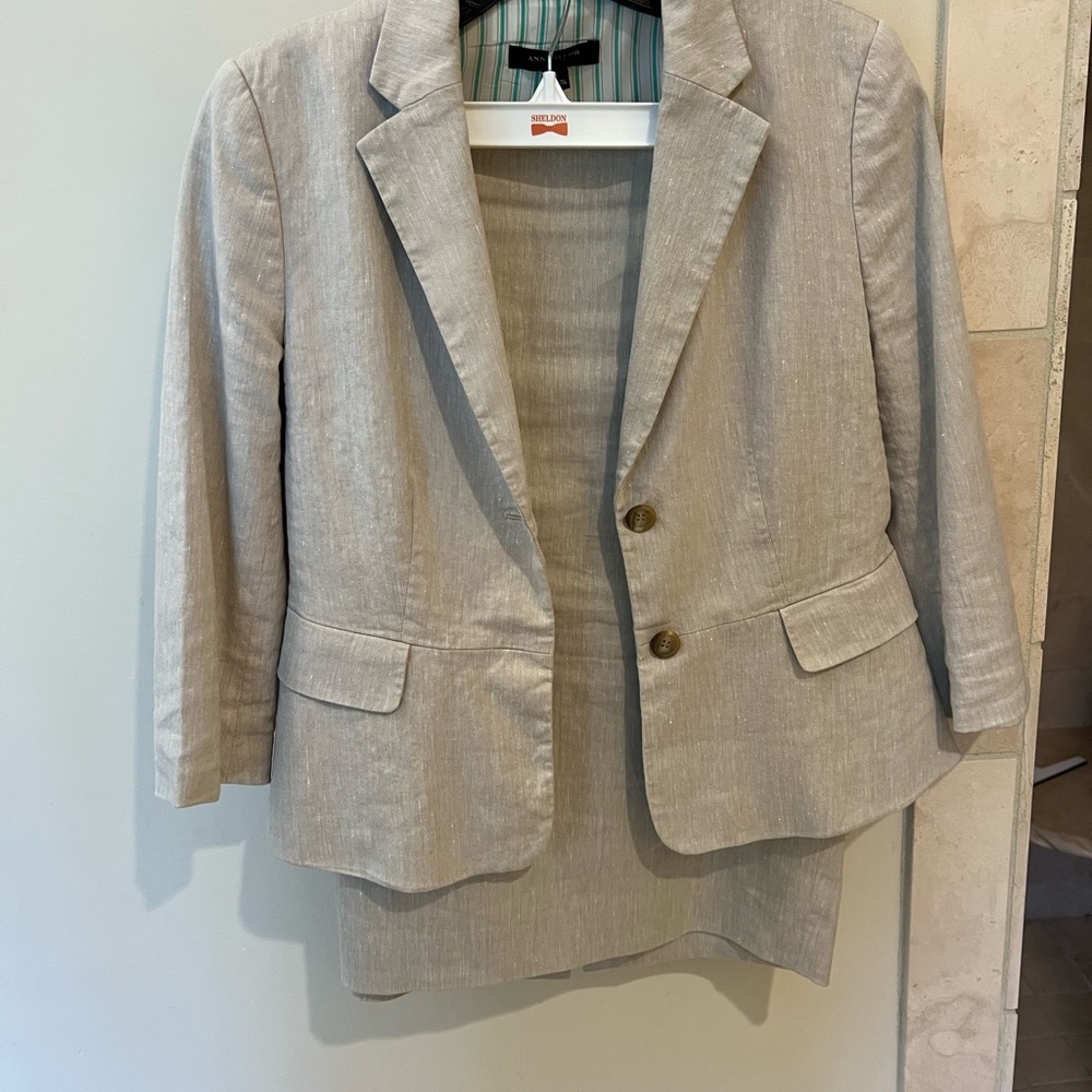 Linen Beige Blazer and Skirt Set